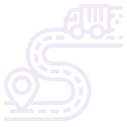 Black and white graphic of a winding road with a map pin icon at the start.