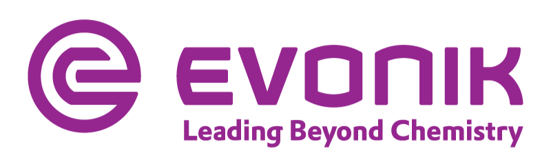 Evonik logo in purple with the slogan "Leading Beyond Chemistry" underneath.