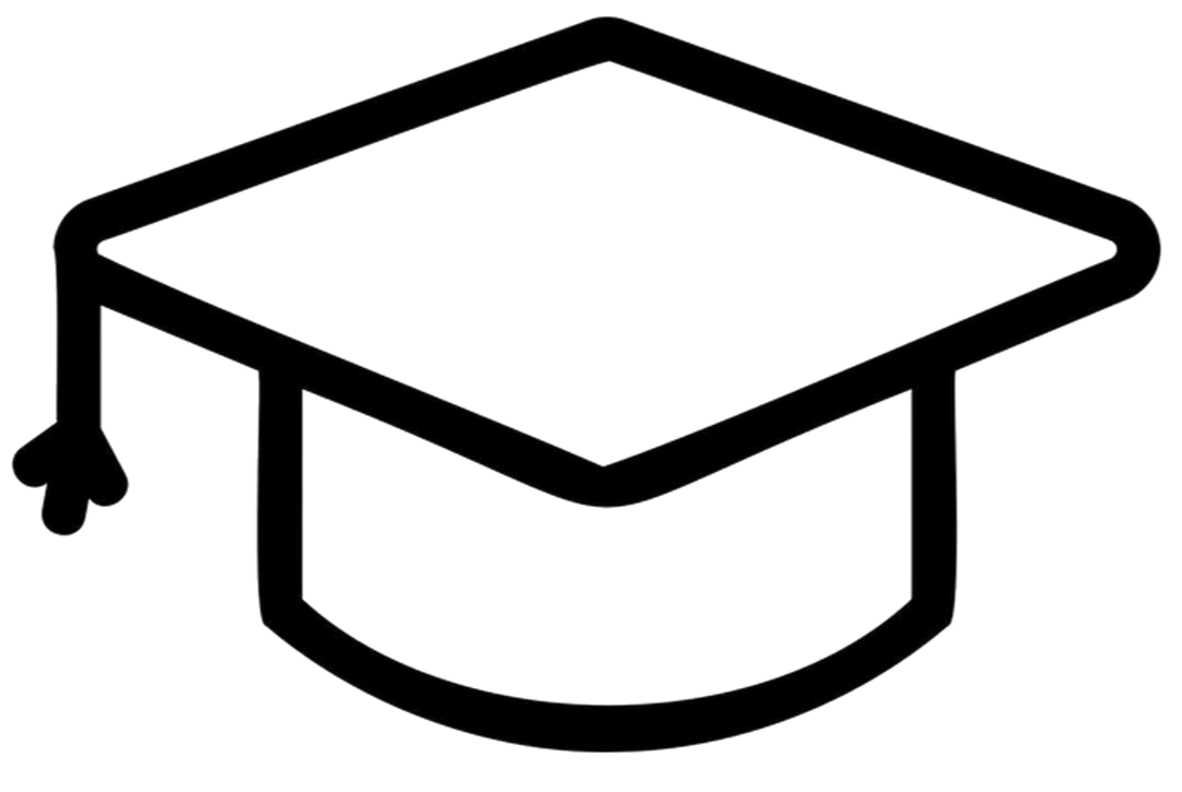 Outline drawing of a graduation cap with a tassel hanging from one corner.