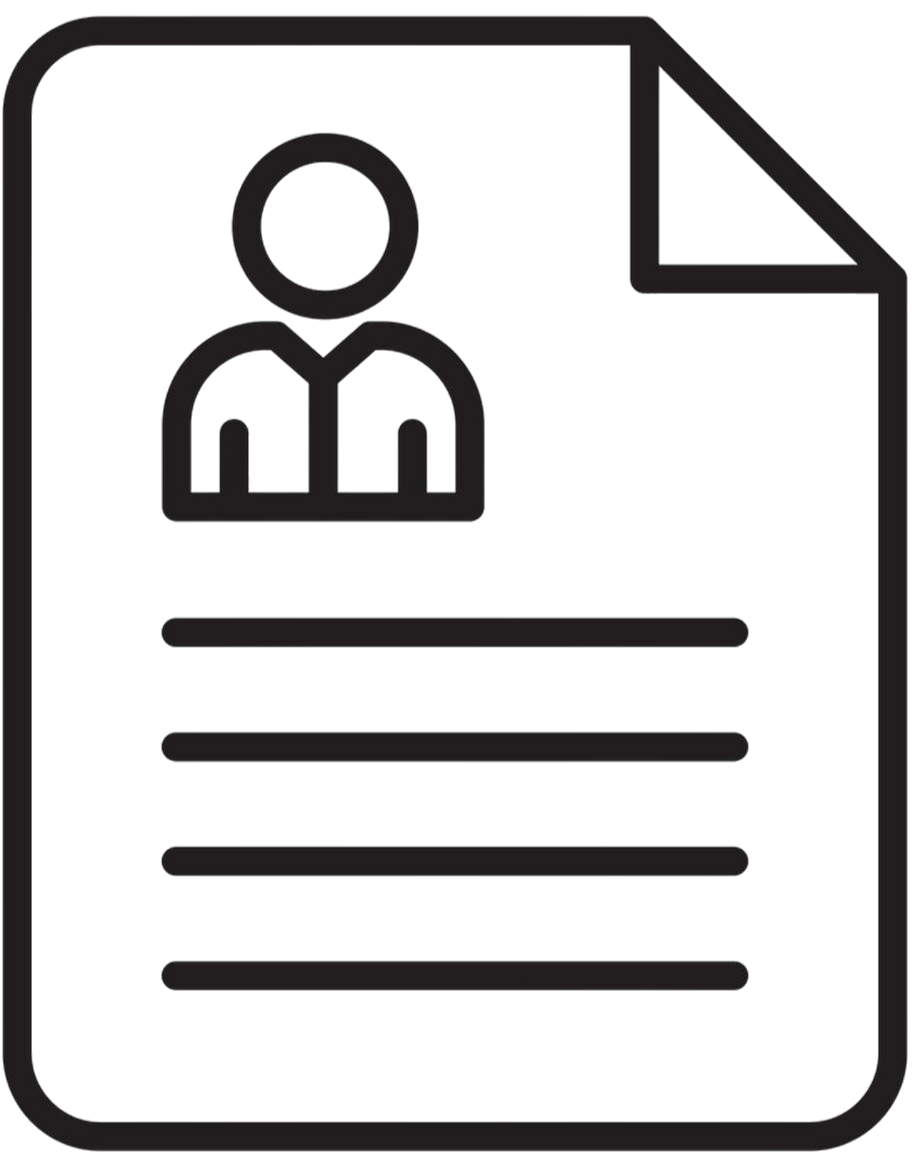 An outline icon of a person with a document in the background.
