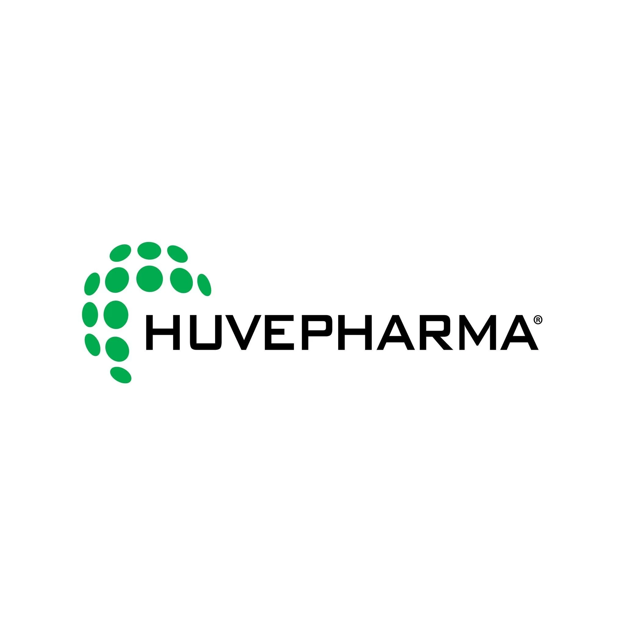 Huvepharma logo with green dots forming a shape and the company name in black letters.