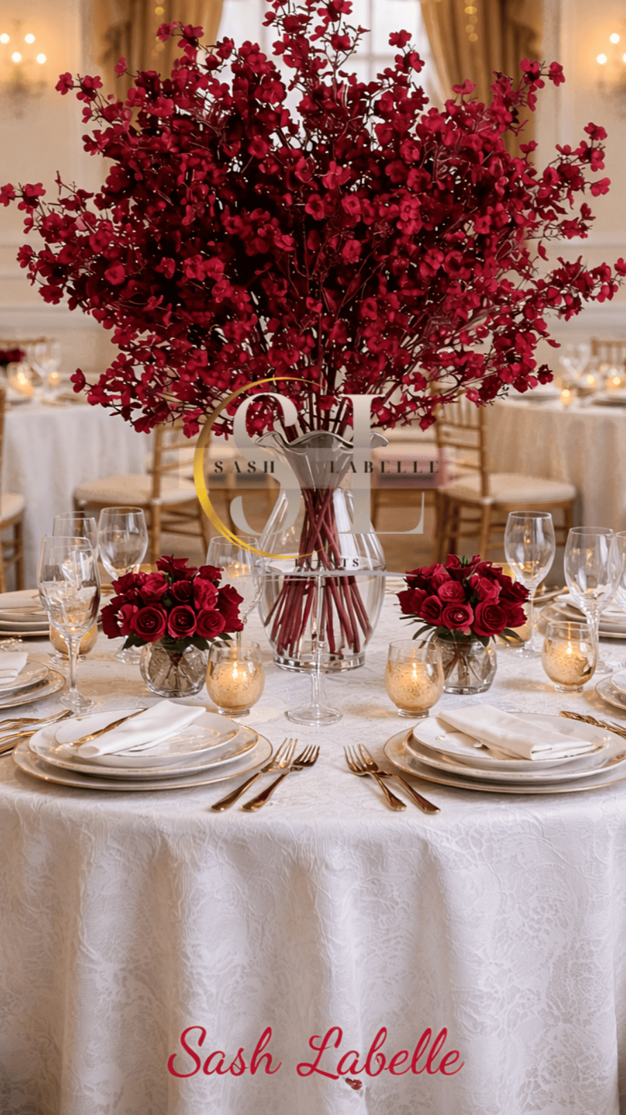 Red Crimson Cherry Blossom Centerpiece