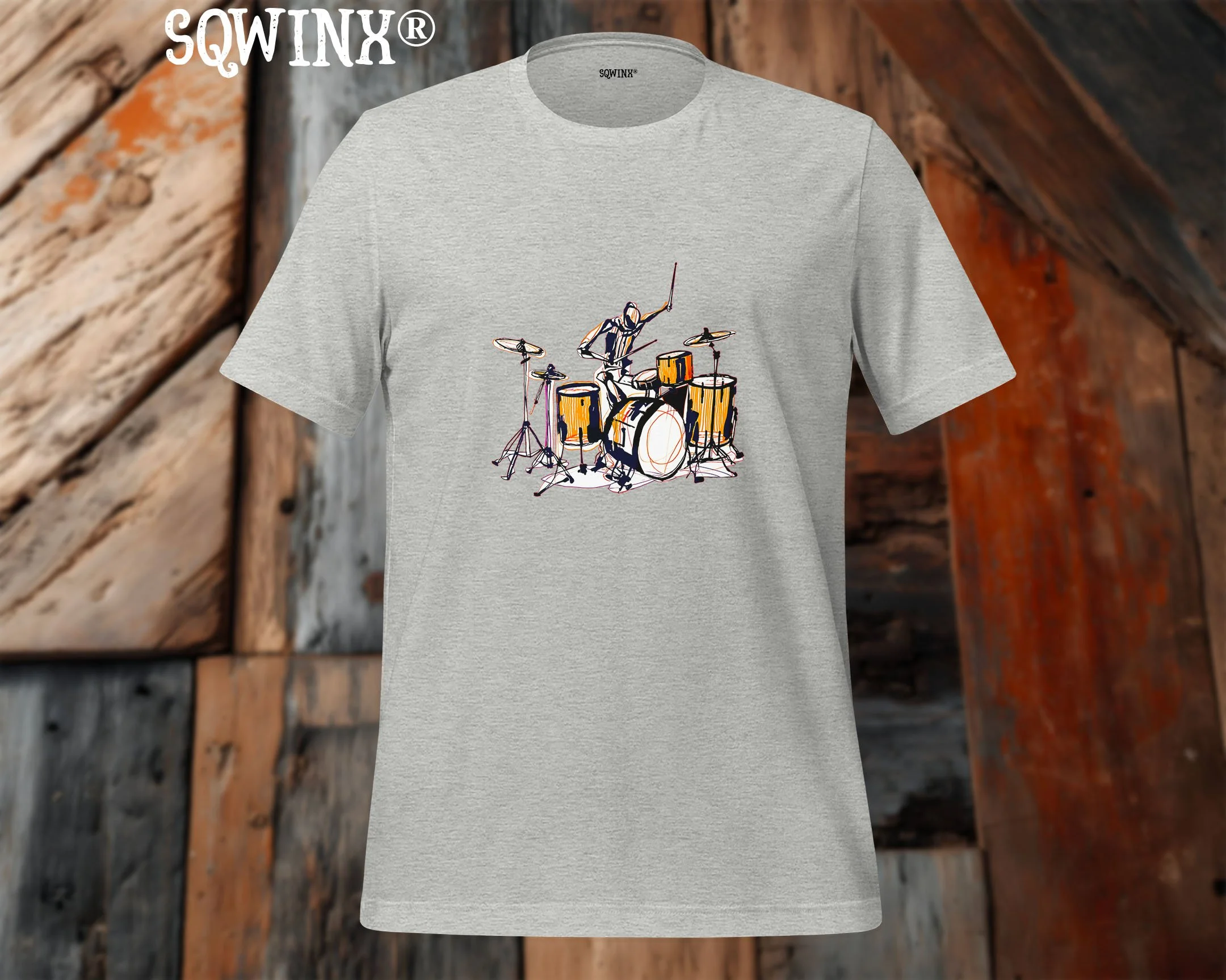 Sqwinx® Athletic Heather  Tee, dynamic abstract drummer design