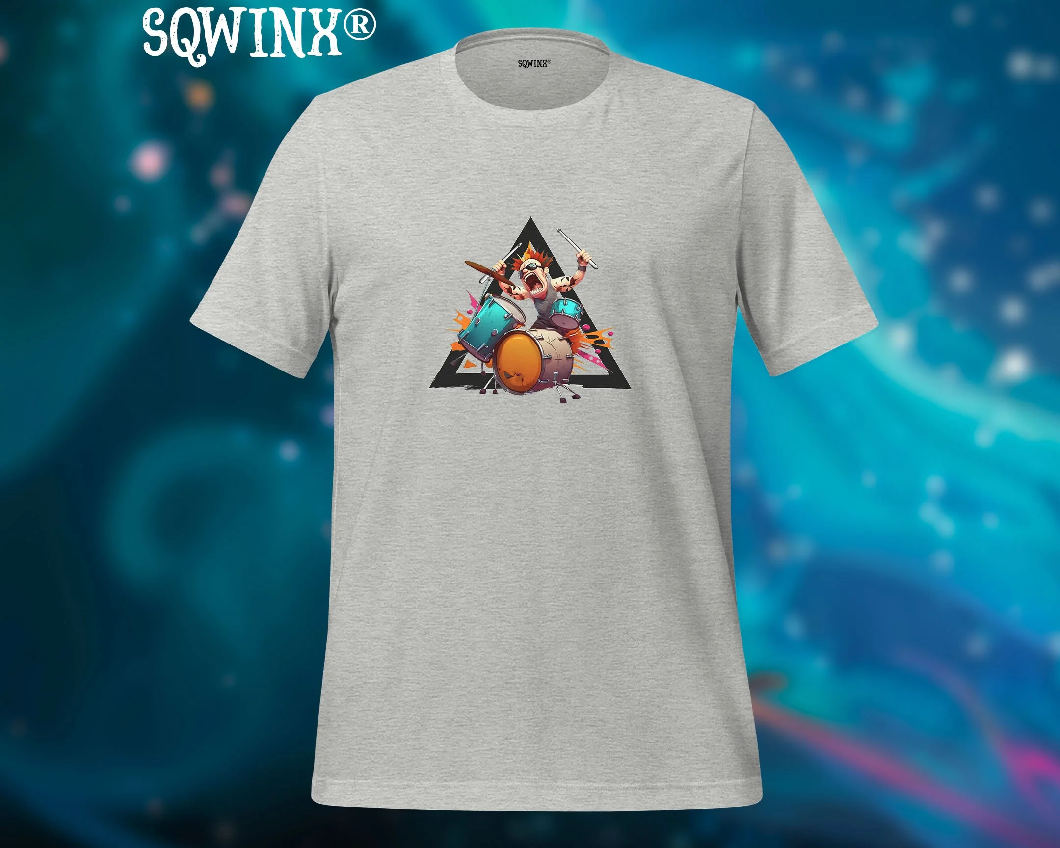 Sqwinx® Athletic heather.  Colorful funny Drummer Tee