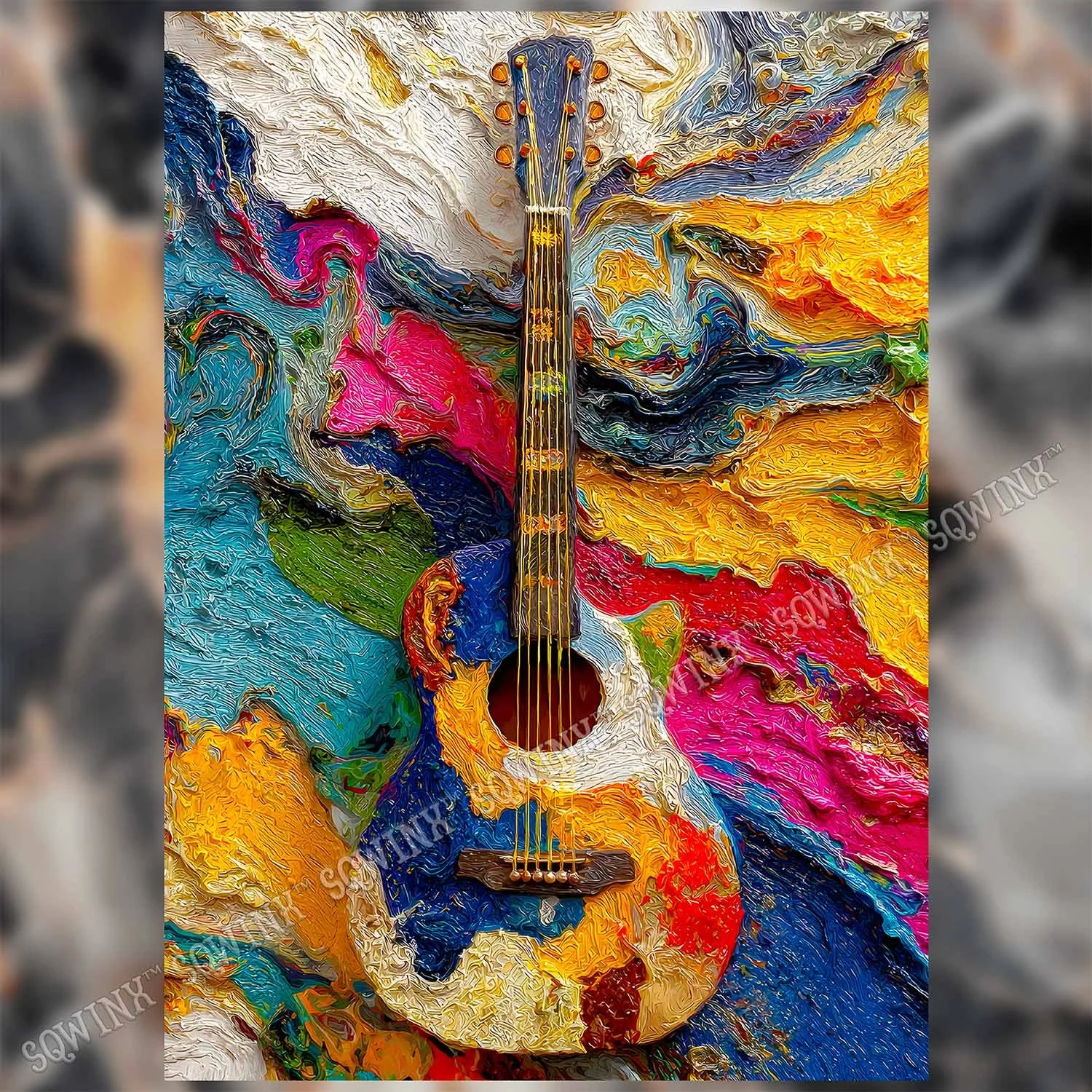 Colorful Acoustic Guitar Greeting Card | 5x7 with Envelope | Sqwinx™