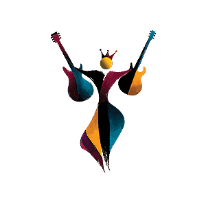 Abstract digital artwork of a person celebrating with arms raised, surrounded by colorful geometric shapes and a vibrant background.