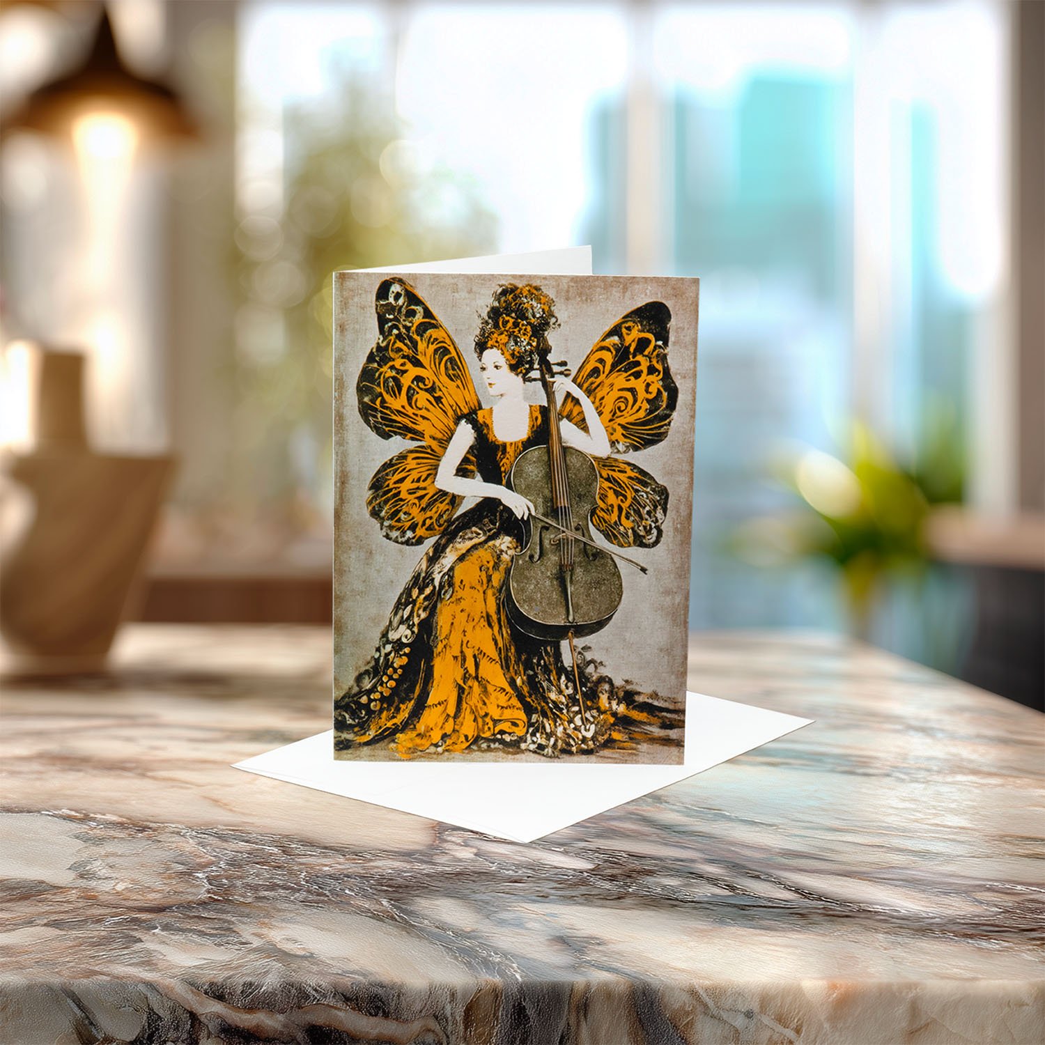 Sqwinx™  Cello and fairy  greeting card, 5x7 with envelopeith envelope