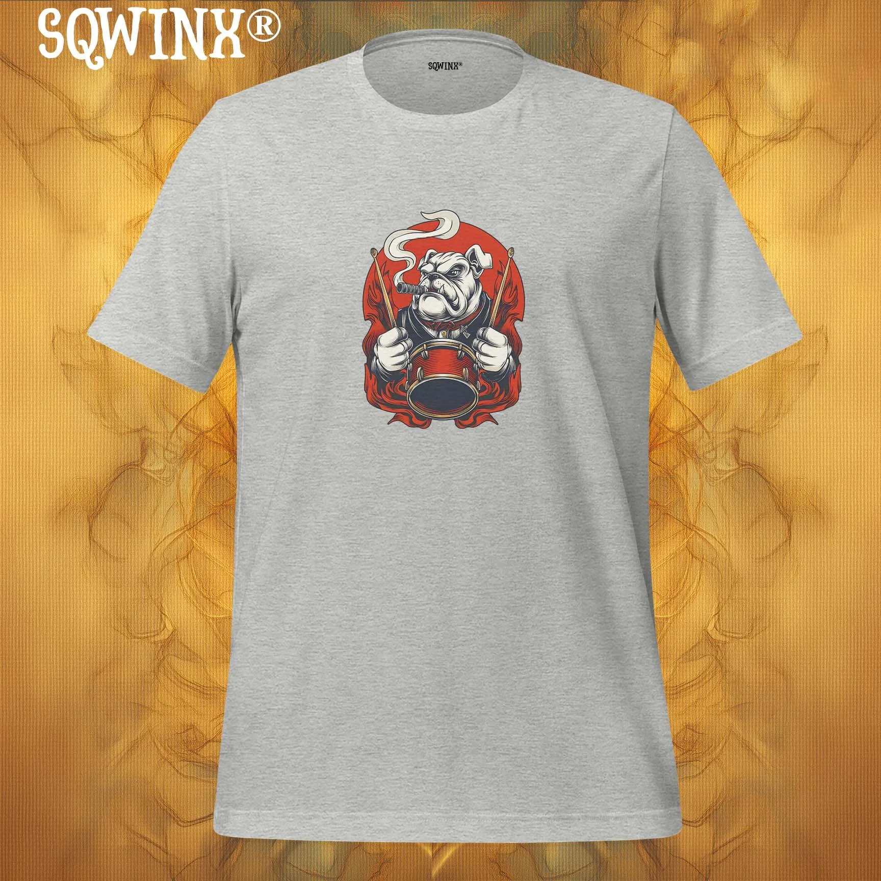 Sqwinx® Athletic heather T-Shirt.   Vintage red bulldog drummer graphic.