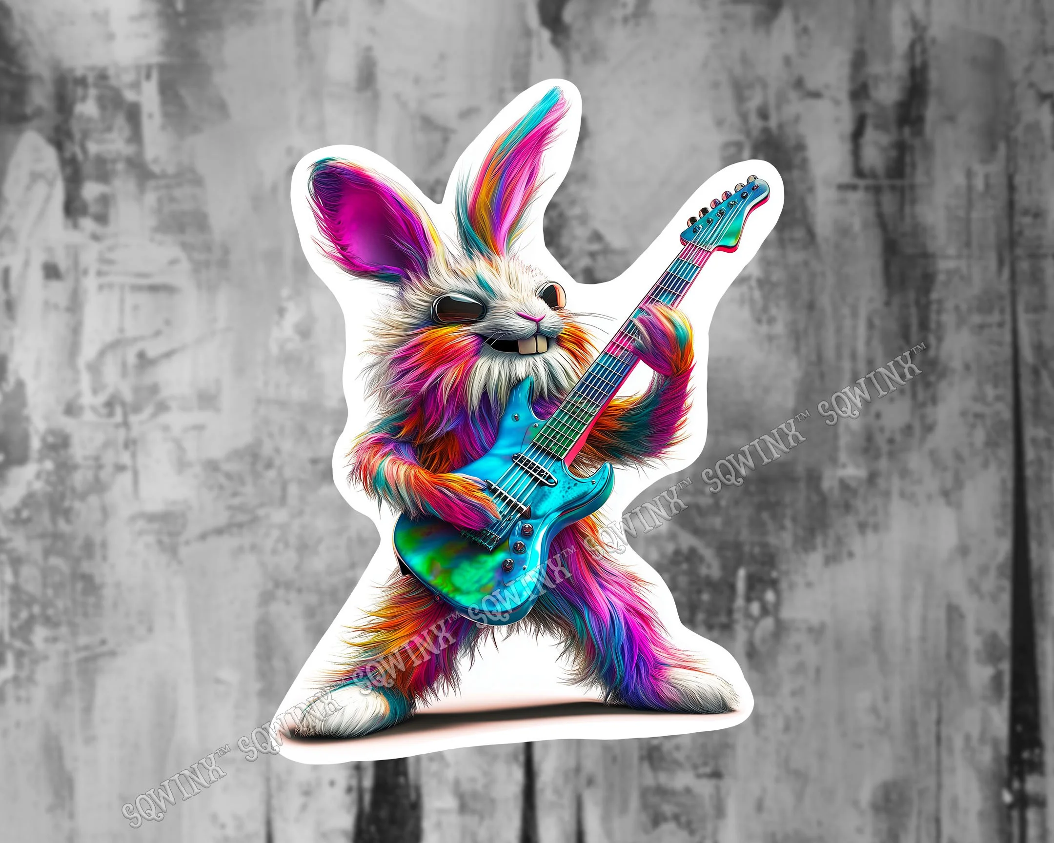Colorful Rock Bunny Sticker | Vibrant Guitar-Playing Rabbit Kiss-Cut Decal | Sqwinx™