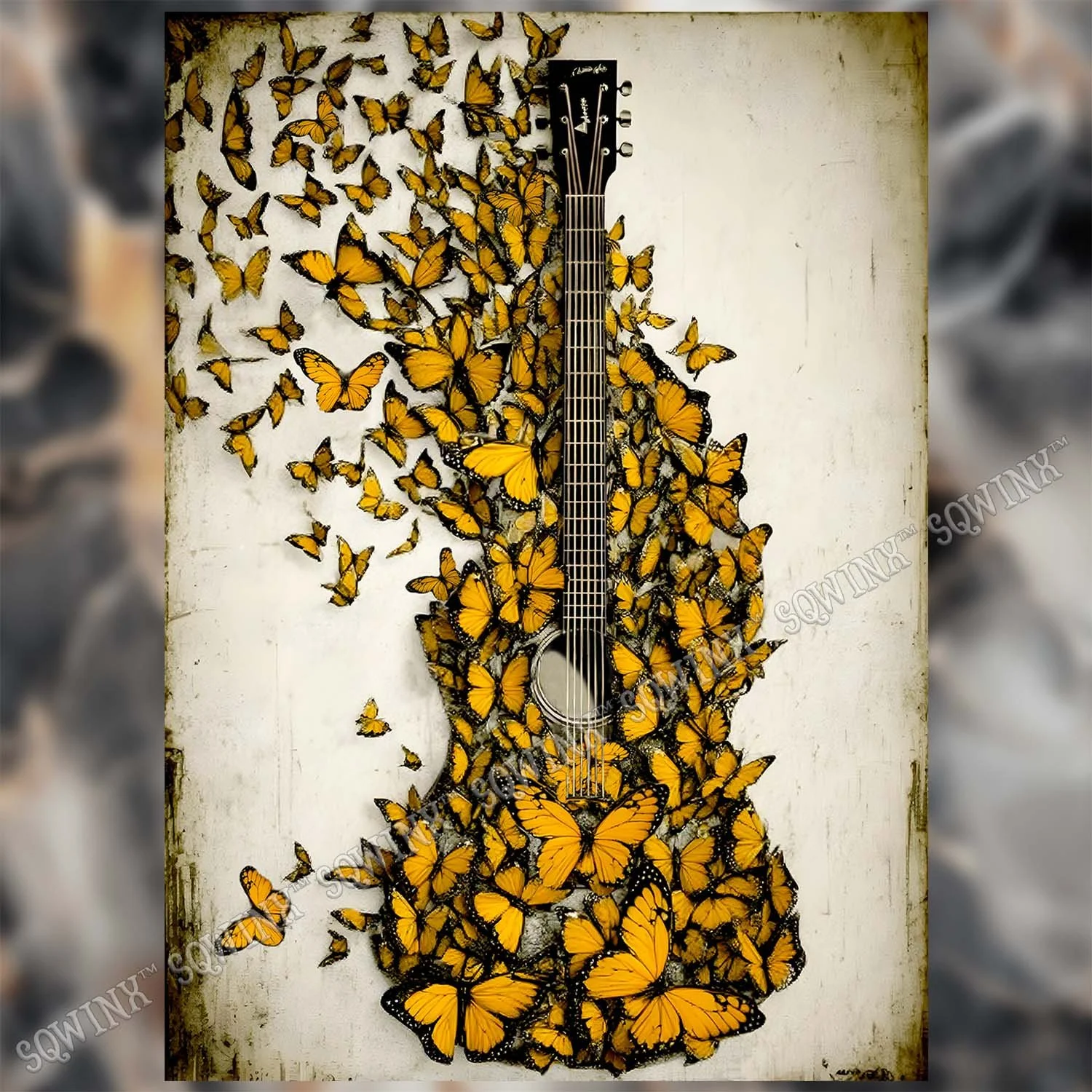 All Occasions Guitar & Butterfly Greeting Card | 5x7 with Envelope | Sqwinx™