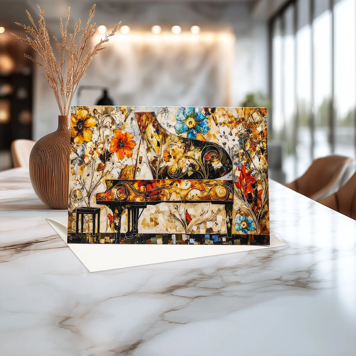 Sqwinx™ Colorful floral Piano all occasions 5x7 greeting card .
