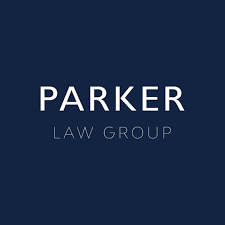 Logo for Parker Law Group with white text on a dark blue background.