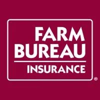 Farm Bureau Insurance logo with white text on a maroon background