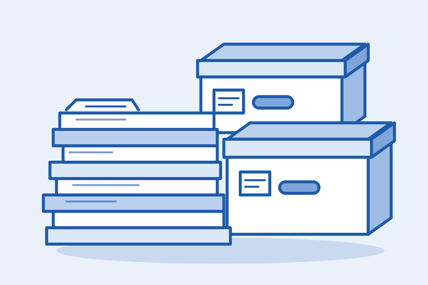 Illustration of stacked loan files and document boxes for collateral review