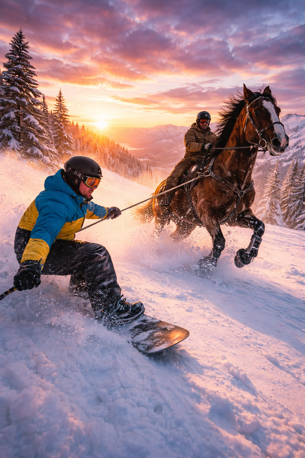 Snowboarding Behind a Horse or Bike