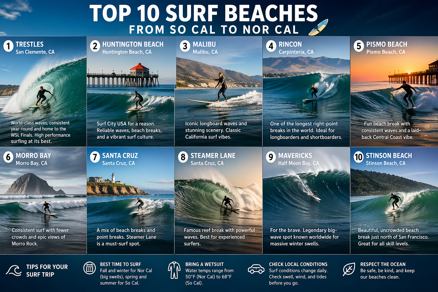 Top 10 Surf Beaches in California: From Southern Swells to Northern Power