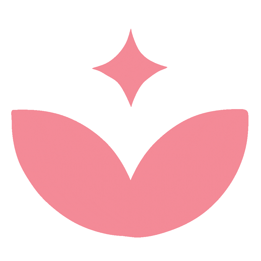 Abstract pink background with a stylized flower and starburst design.