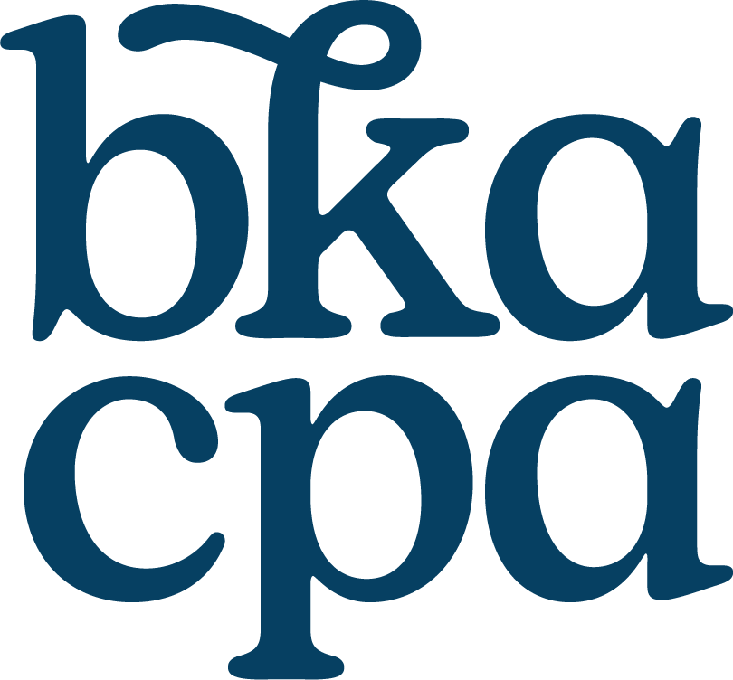 Stylized text spelling 'bka cpa' in dark blue on a black background.