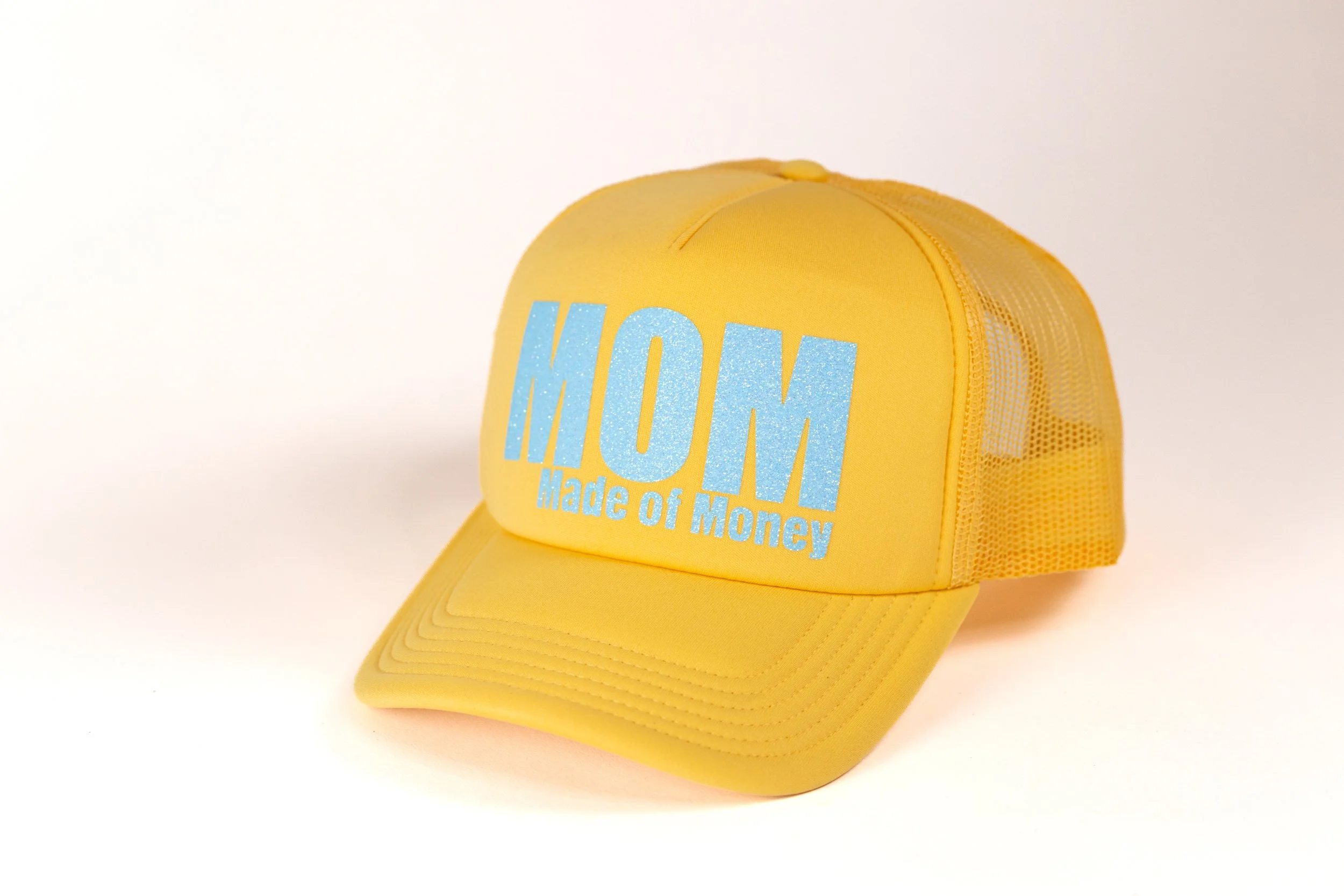 MOM 'Made of Money' Trucker - Sunset Yellow with Bright Blue Glitter