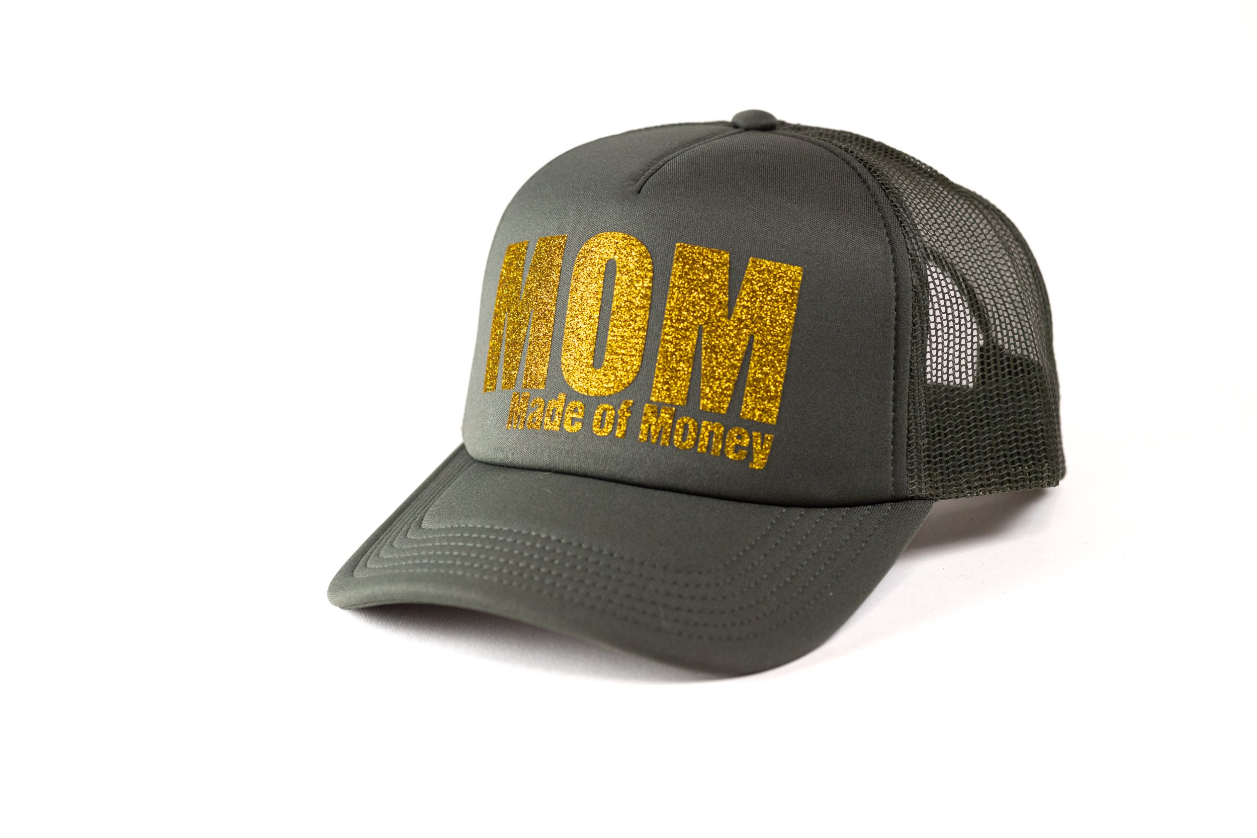 MOM 'Made of Money' Trucker - Olive Green with Gold Glitter