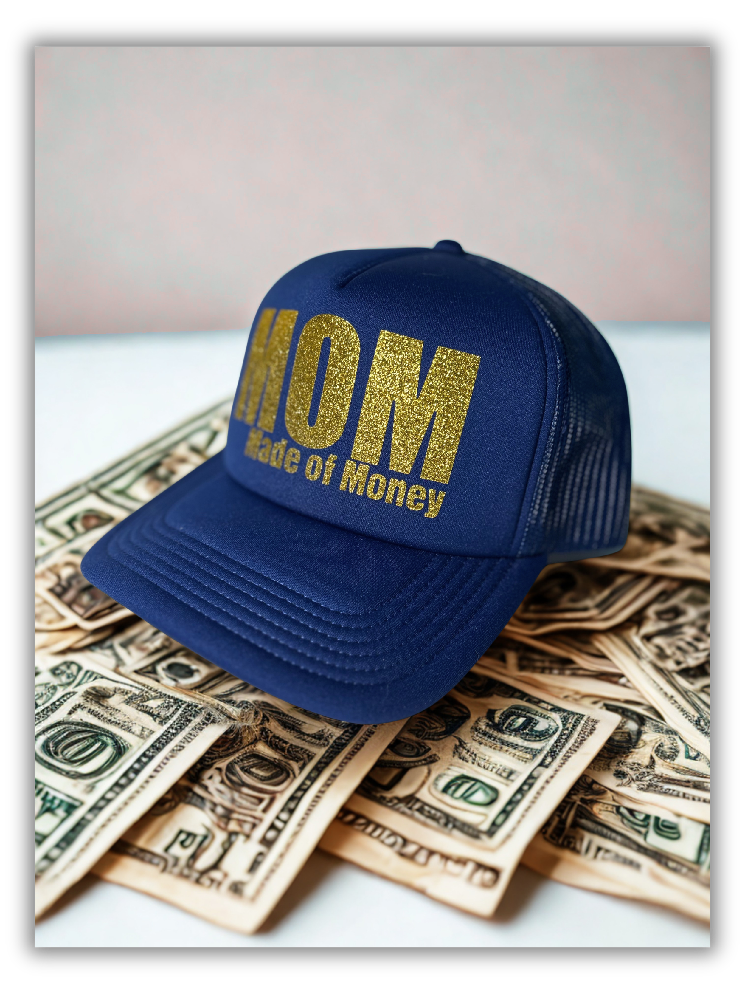 MOM 'Made of Money' Trucker - Cobalt Blue with Gold Glitter