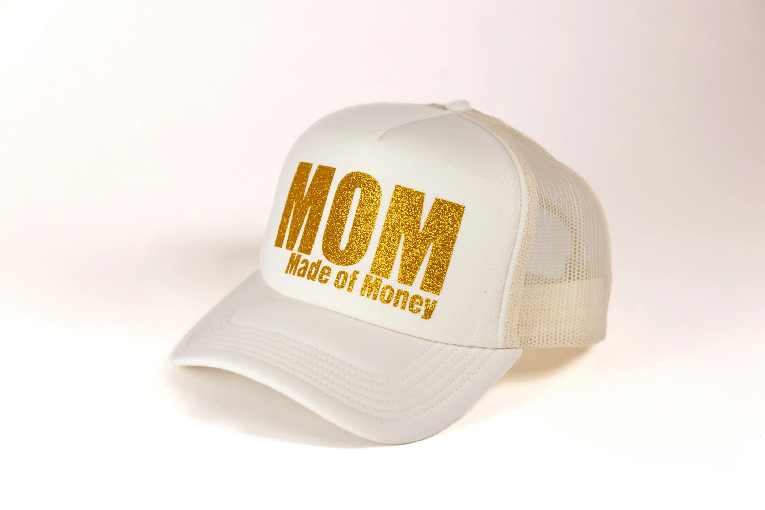MOM 'Made of Money' Trucker - Cream with Gold Glitter