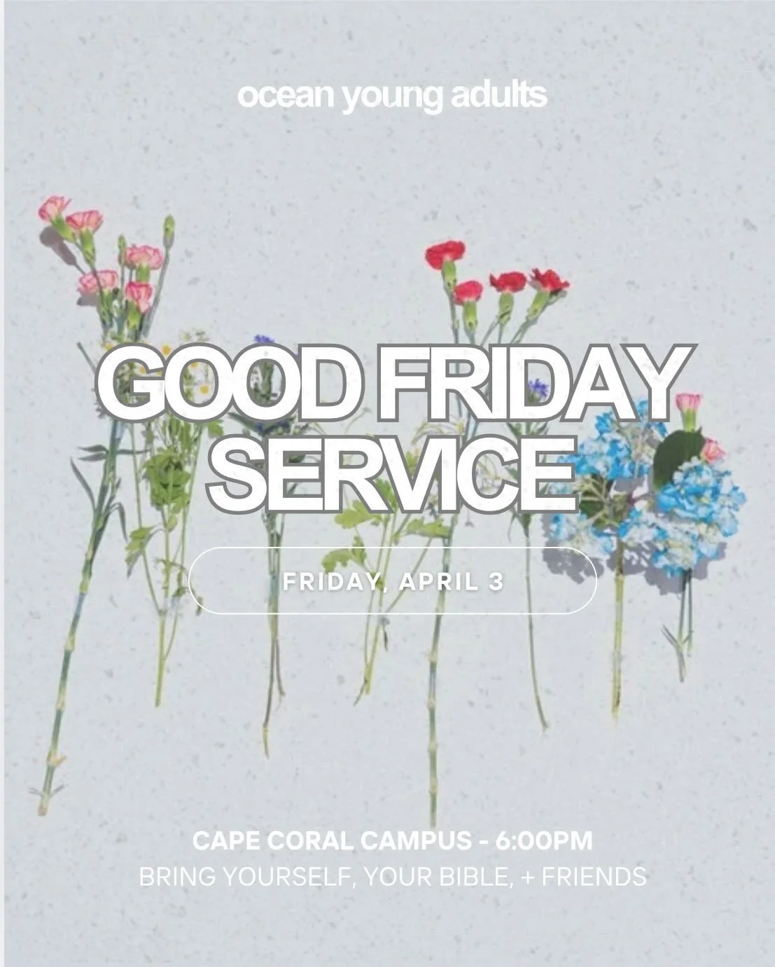 GOOD FRIDAY SERVICE + YA HANGOUT 🍽️

Join us THIS FRIDAY for our Good Friday service at our Cape Coral campus. Let&rsquo;s gather together and commemorate the crucifixi&oacute;n &amp; death of Jesus Christ ✝️

Then AFTER, we&rsquo;d love to invite y