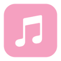 Pink app icon with a white musical note in the center.