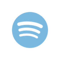 Blue circular icon with three horizontal black lines representing the Spotify logo.