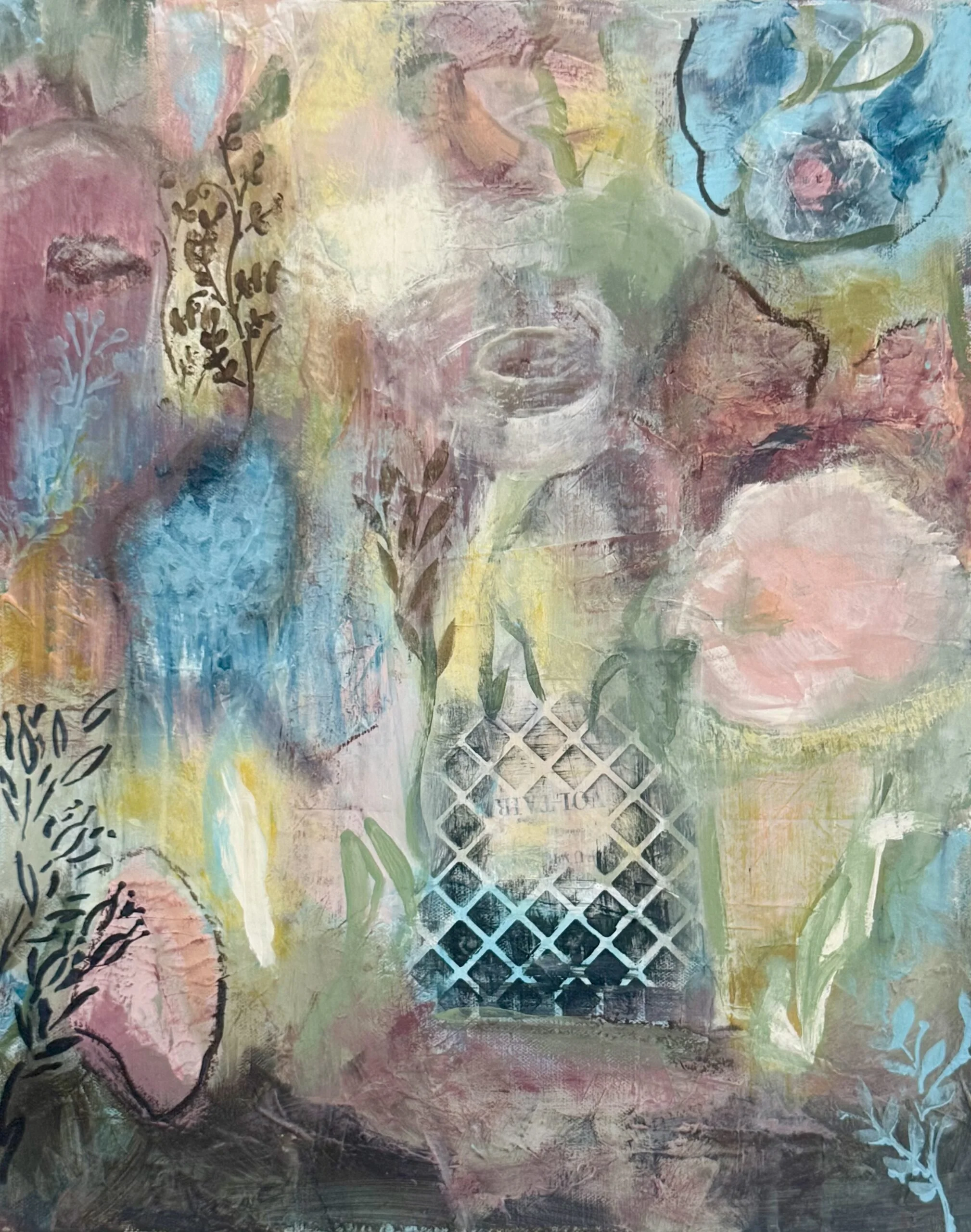 Sarah Mallin, Voltaires garden, Collage and mixed media, 24″x18″, $450.jpeg