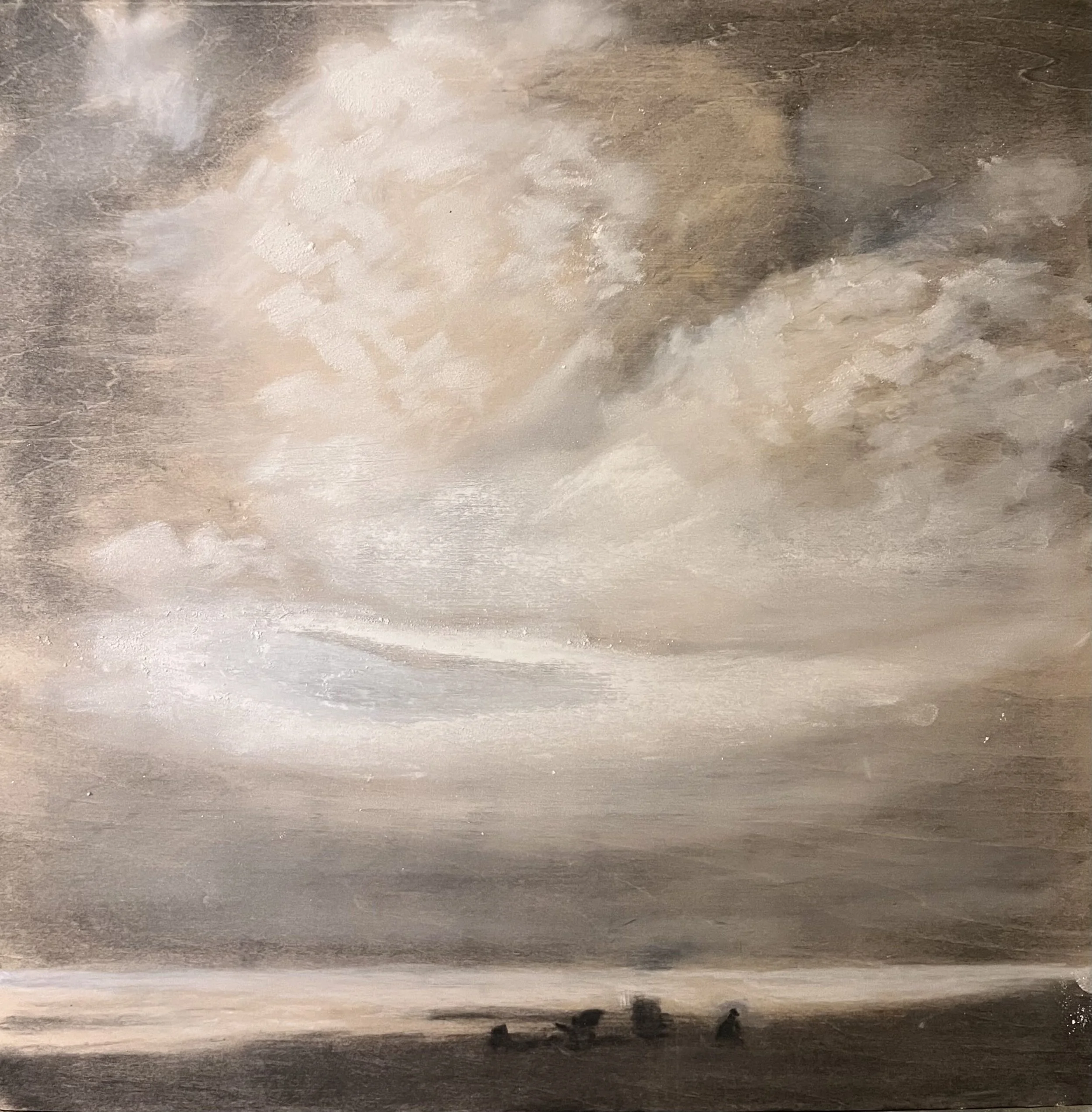 Monique Robidoux, O Spacious Skies, Charcoal on cradled wood panel , 12″x12″, $195