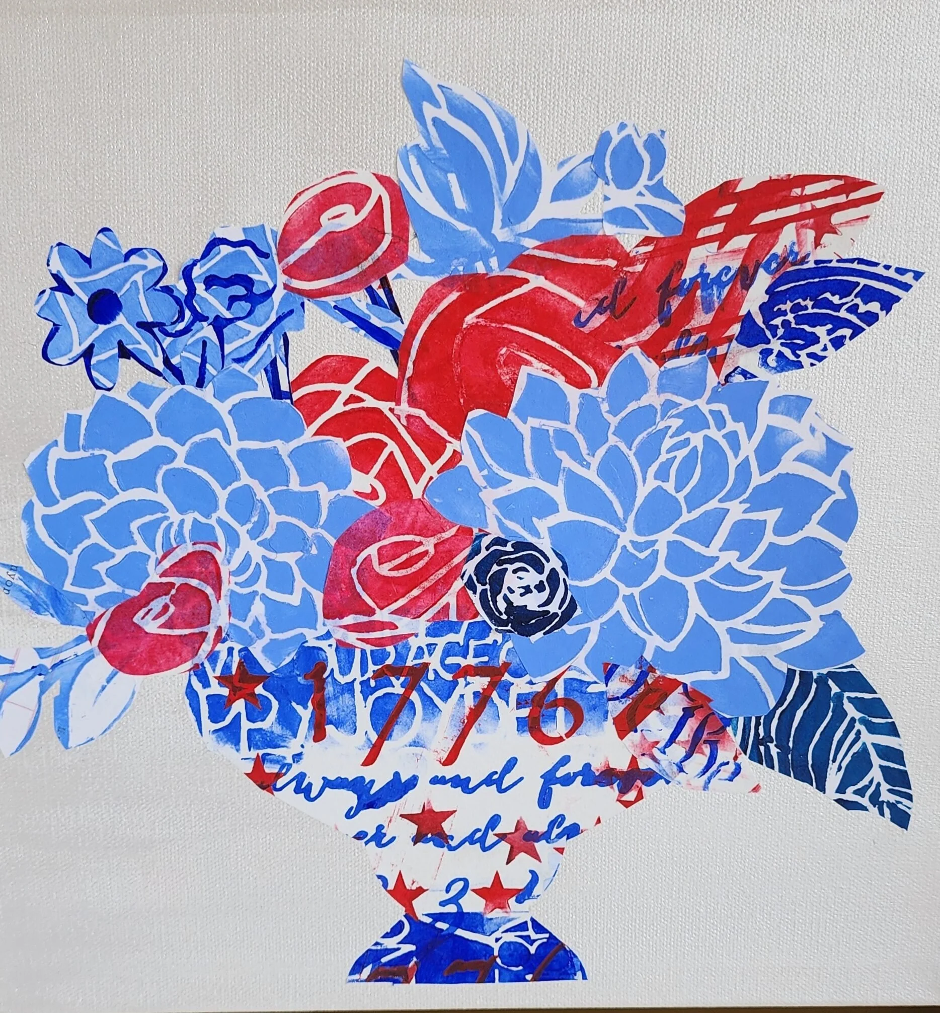 Meg le Comte, America In Bloom , mixed media, 12″x12″, $600