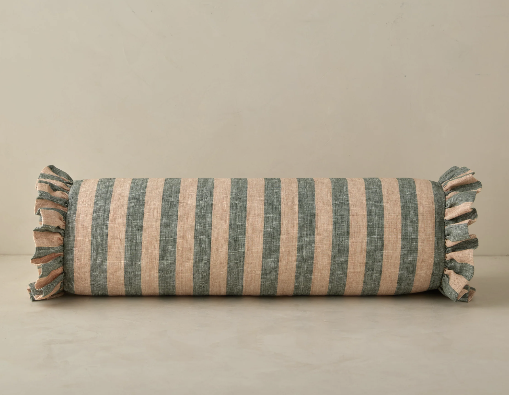 Amaroso Striped Linen Ruffle Bolster Pillow