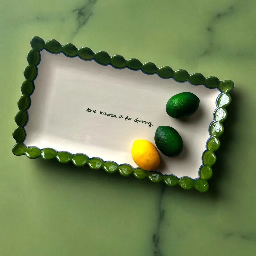 Hand-Painted “this Kitchen Is For Dancing” Scalloped Tray