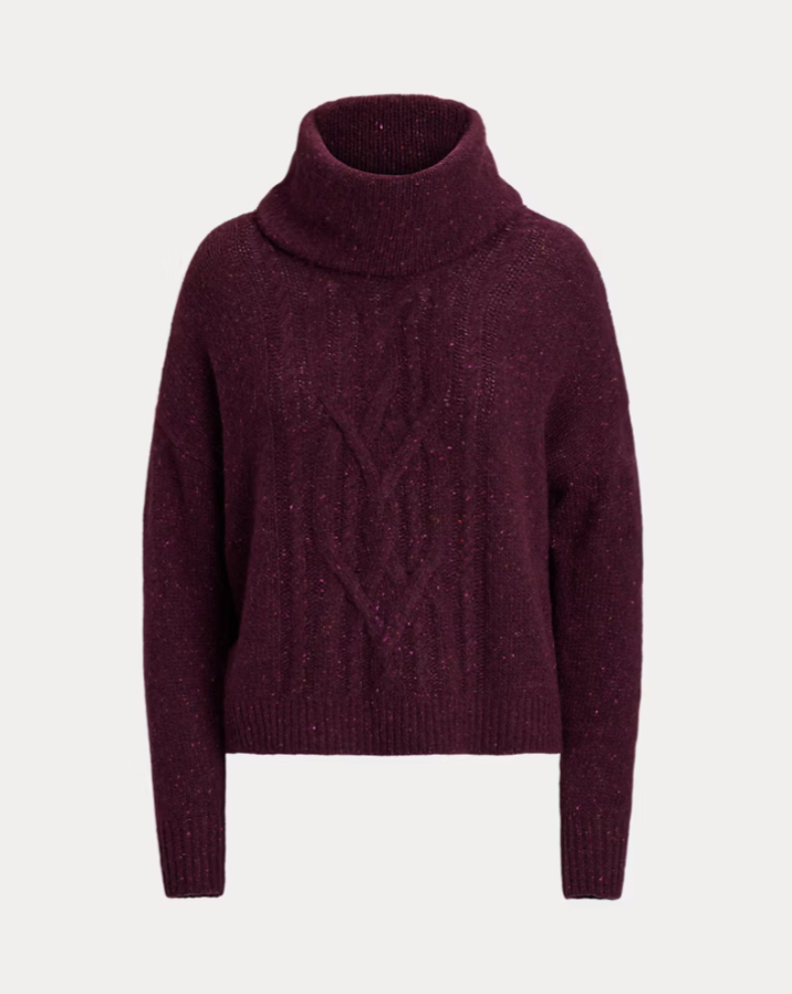 Ralph Lauren Aran-Knit Wool-Blend Turtleneck Sweater