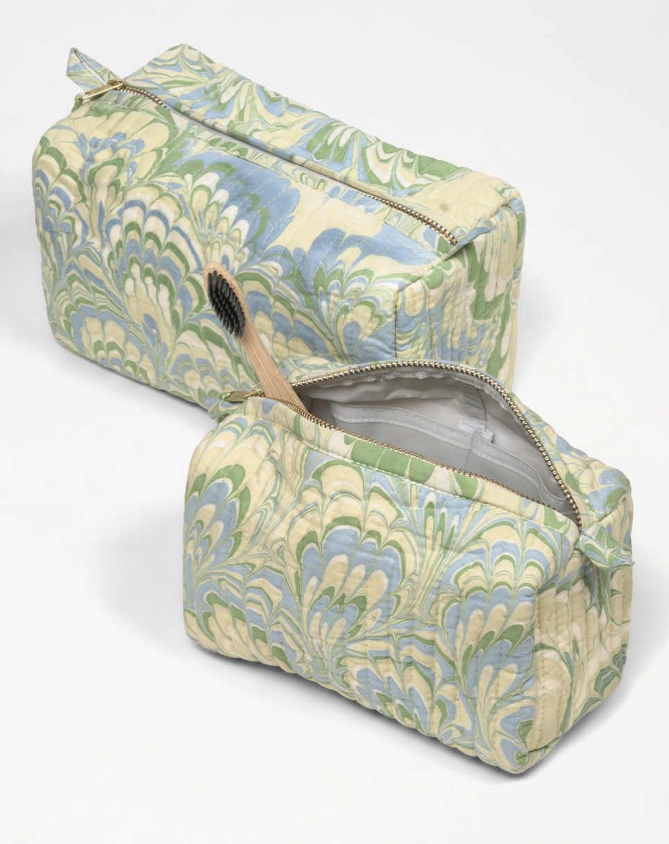 Seaglass Peacock Hand-Marbled Cosmetic Bag