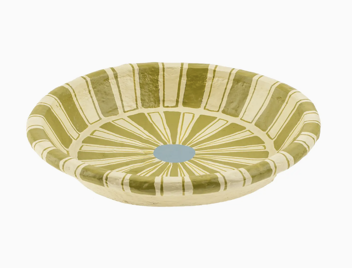 Painted Paper Mache Tray S, Green Stripe