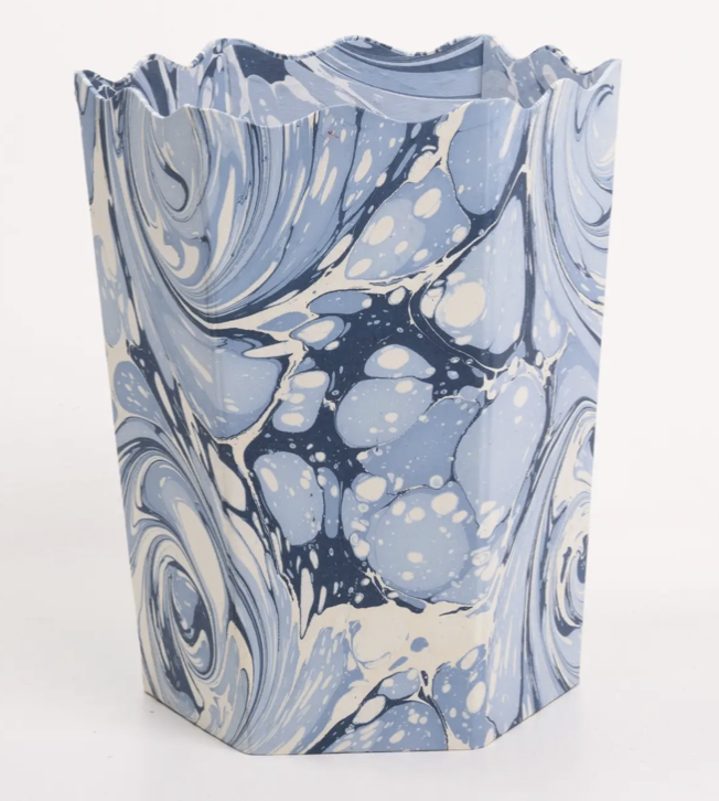 Hand-Marbled Scallop Waste Bin / Storage Bin in Ocean Wave