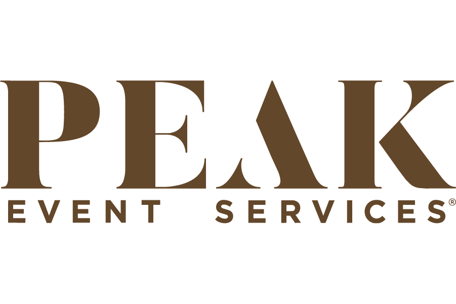 Logo for PEAK Event Services in brown text on a white background.