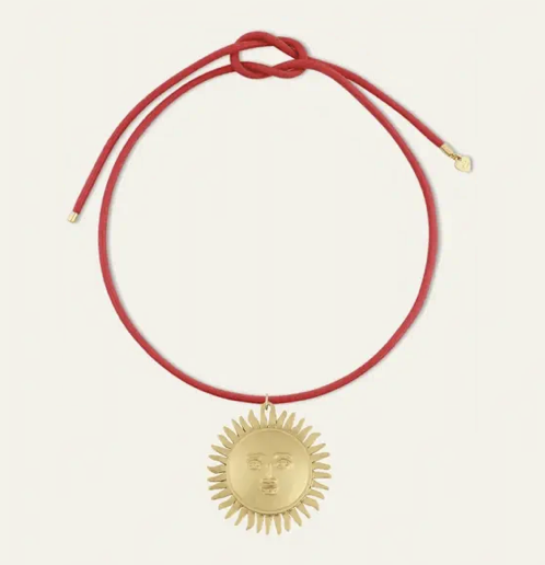 HART Coral Red Necklace Cord + Sun Medallion