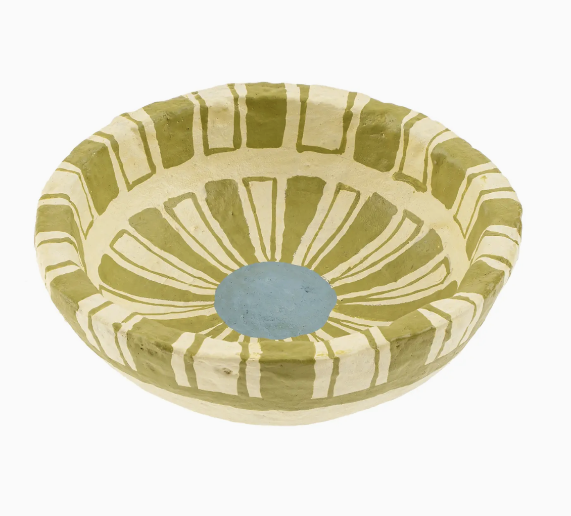 Painted Paper Mache Mini Bowl, Green Stripe
