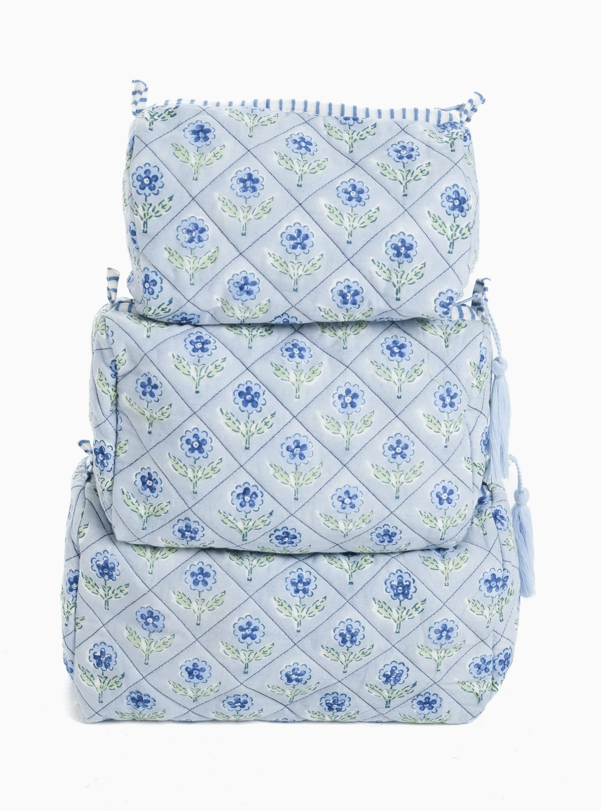 Mona Blockprint Makeup Bag in Blue