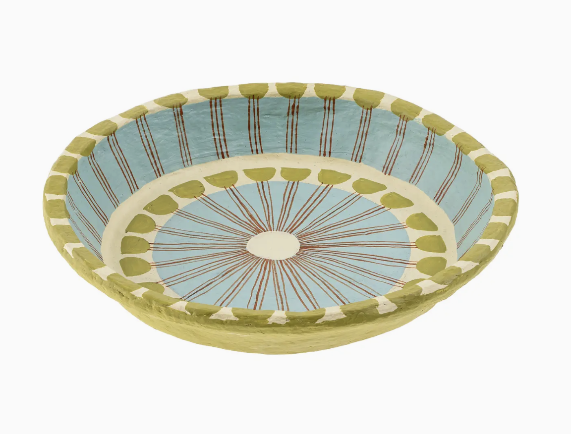 Painted Paper Mache Tray S, Blue Stripe
