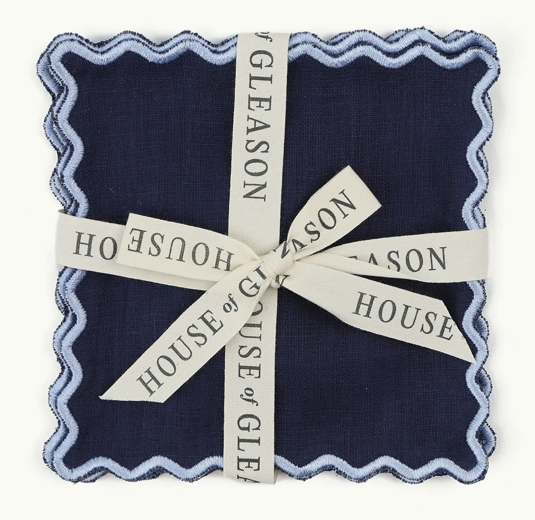 Navy Linen Square Cocktail Napkins - Set of 4