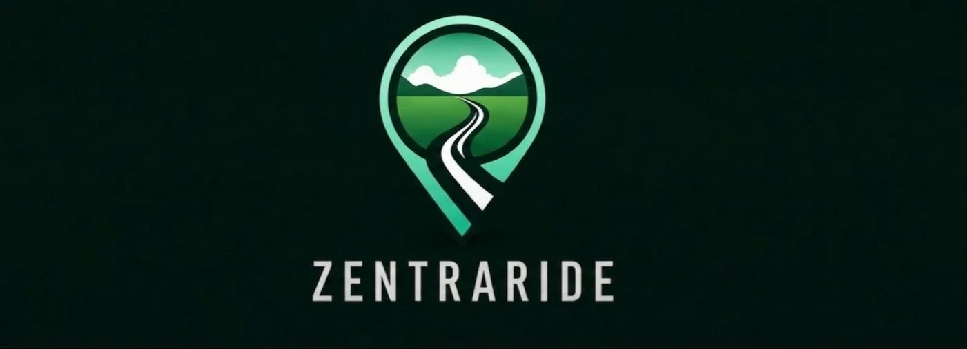 Logotipo de Zentraride con camino y paisaje de montañas y nubes.