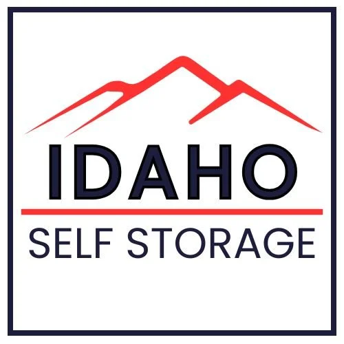 Logo for Idaho Self Storage featuring red mountain outlines and black text.