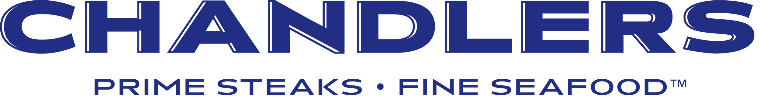 Chandlers Prime Steaks & Fine Seafood logo in blue text on a black background.