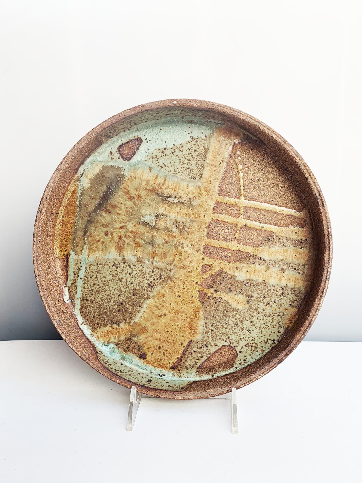 Brown and Turquoise Stoneware Serving Platter