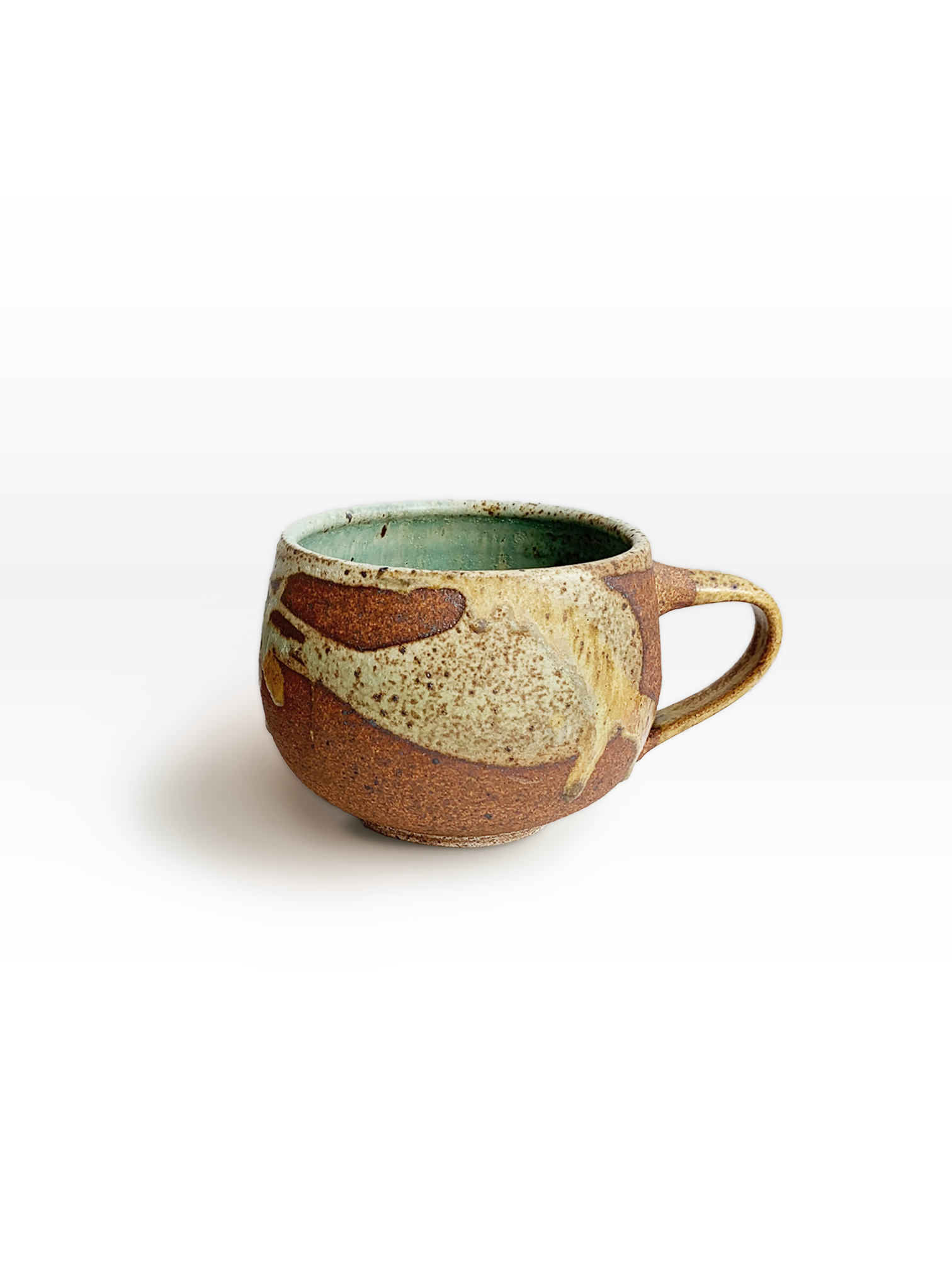 Round Brown and Turquoise Stoneware Mug
