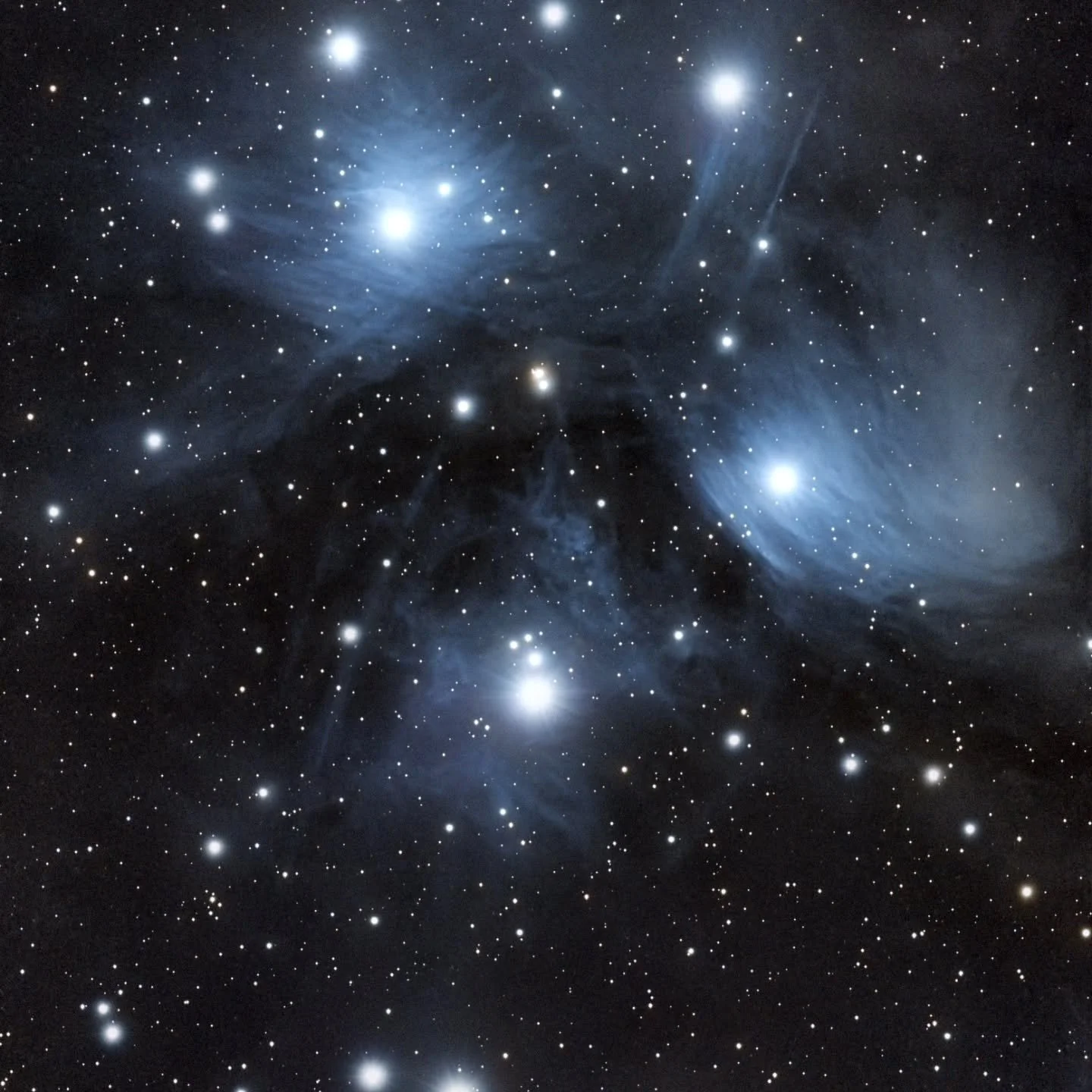 In Feb of '24 I took 2 separate 13 minute integrations of 10 second subs of the Pleiades with my #seestars50 . Mosaic mode wasn't available at that time so you had to take your integration &amp; then focus on a different part of the constellation for